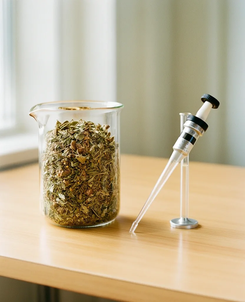 Apothecary glassware and botanical ingredients